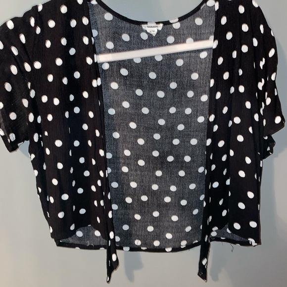 Black and white polka dot tie up top - Picture 2 of 3